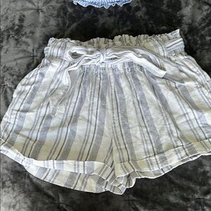Sneak Peek High Waist Striped Shorts - White and Blue